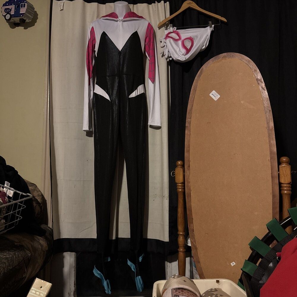 Marvel Spider-Gwen Bodysuit Spandex Costume w/ White Mask